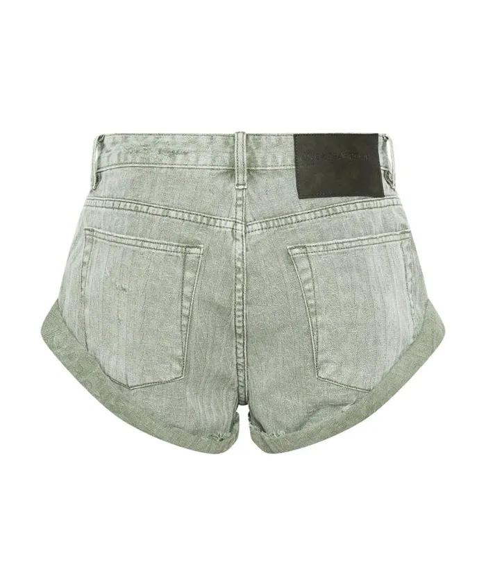 One Teaspoon Denim Shorts Women Khaki Logo Jacquard Bandits Low Waist Denim Short