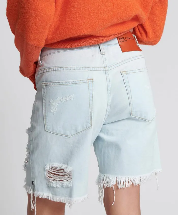One Teaspoon Denim Shorts Women Le Surf Jackson Mid Waist Wide Leg Shorts