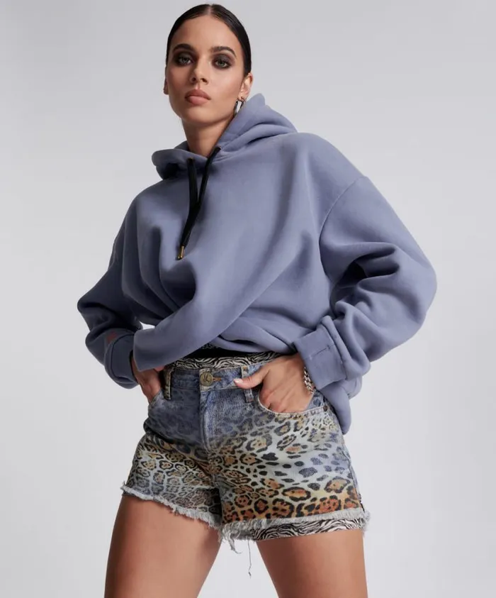 One Teaspoon Denim Shorts Women Leoparty Truckers Mid Waist Relaxed Short