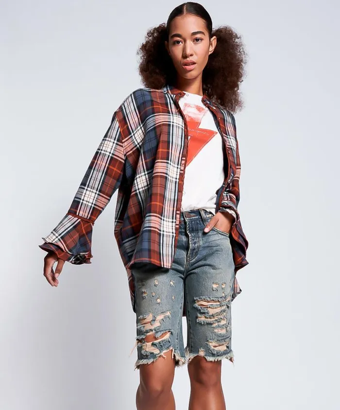 One Teaspoon Denim Shorts Women Memphis Truckers Mid Waist Denim Short