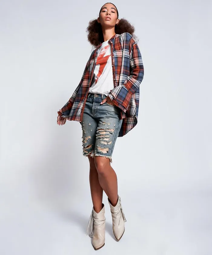 One Teaspoon Denim Shorts Women Memphis Truckers Mid Waist Denim Short