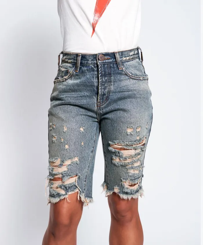 One Teaspoon Denim Shorts Women Memphis Truckers Mid Waist Denim Short