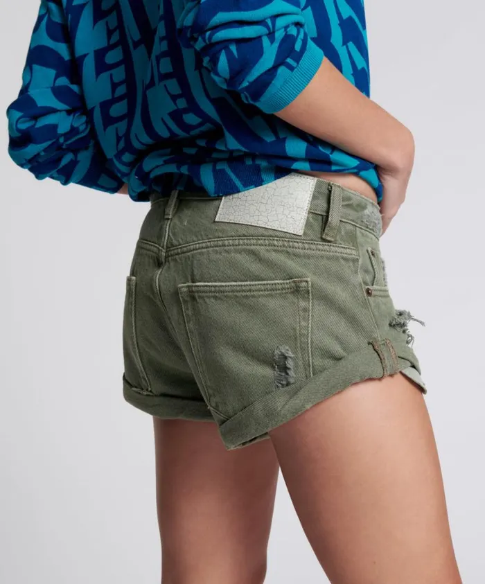 One Teaspoon Denim Shorts Women Military Khaki Bandit Low Waist Short