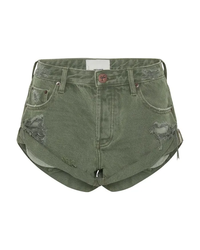 One Teaspoon Denim Shorts Women Military Khaki Bandit Low Waist Short