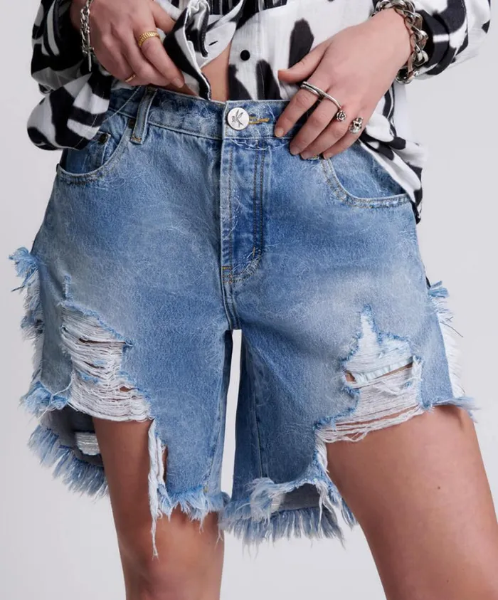 One Teaspoon Denim Shorts Women Misty Cymatic Frankies Long Length Denim Short