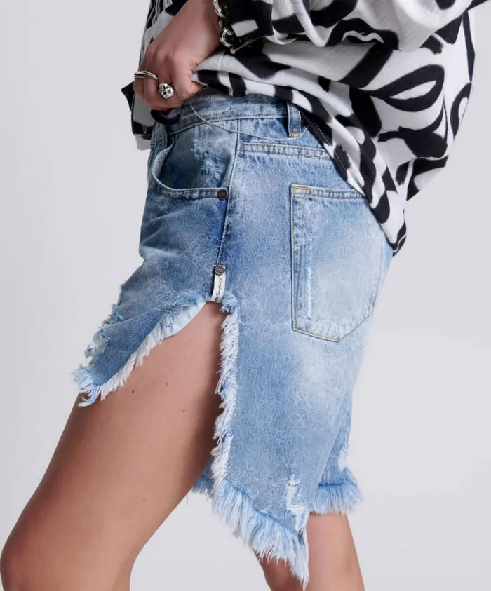 One Teaspoon Denim Shorts Women Misty Cymatic Frankies Long Length Denim Short