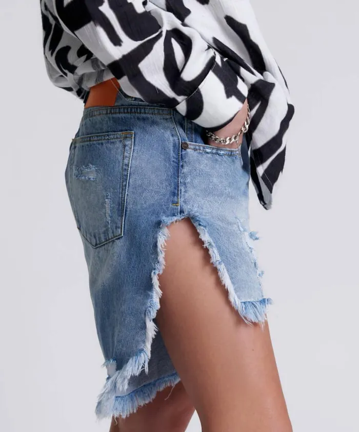 One Teaspoon Denim Shorts Women Misty Cymatic Frankies Long Length Denim Short