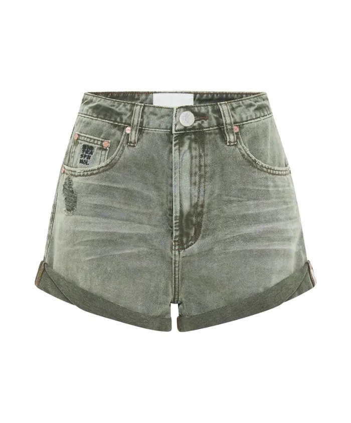 One Teaspoon Denim Shorts Women Old Khaki Bandits High Waist Short