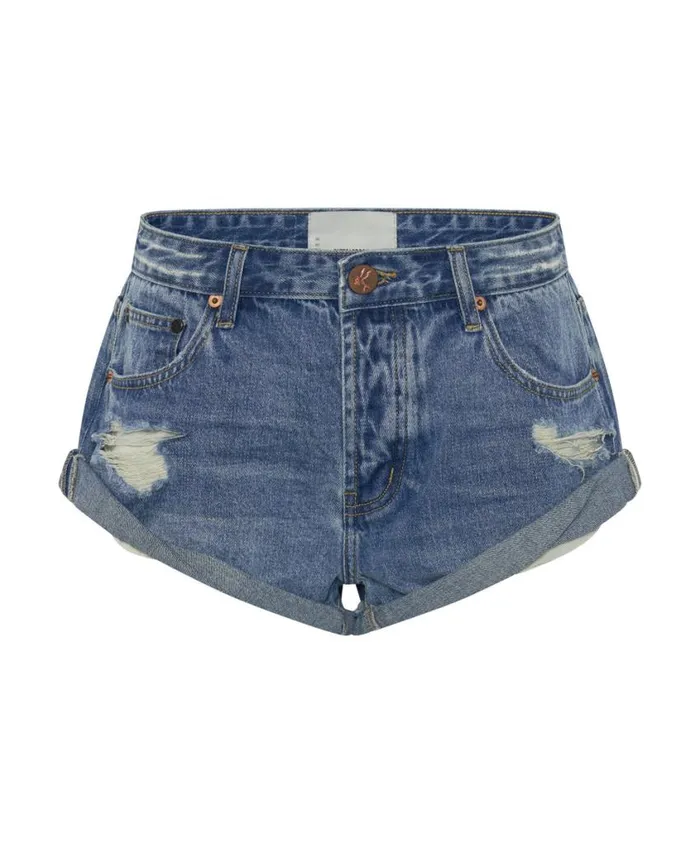 One Teaspoon Denim Shorts Women Pacifica Smile Bandit Low Waist Denim Short
