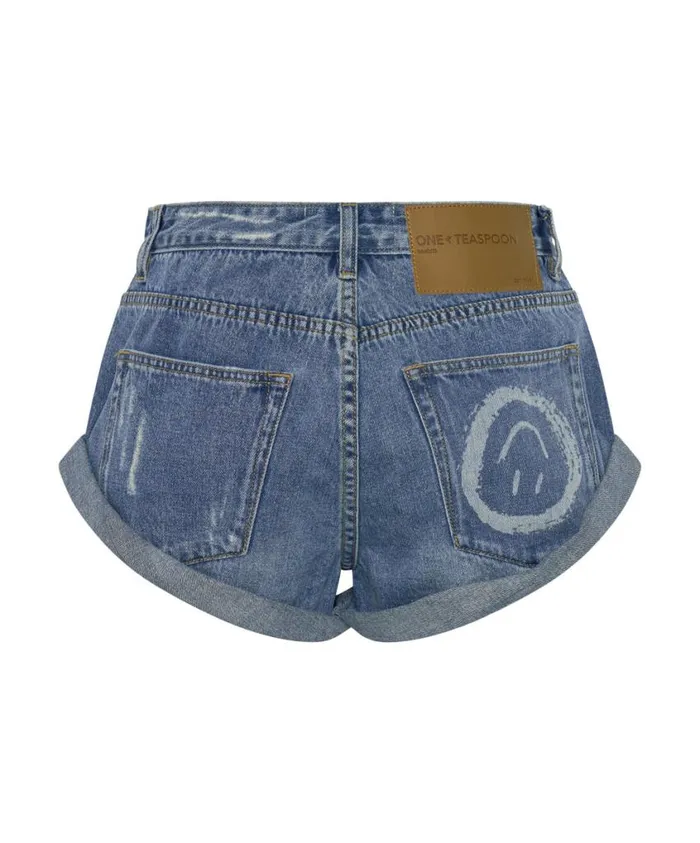 One Teaspoon Denim Shorts Women Pacifica Smile Bandit Low Waist Denim Short