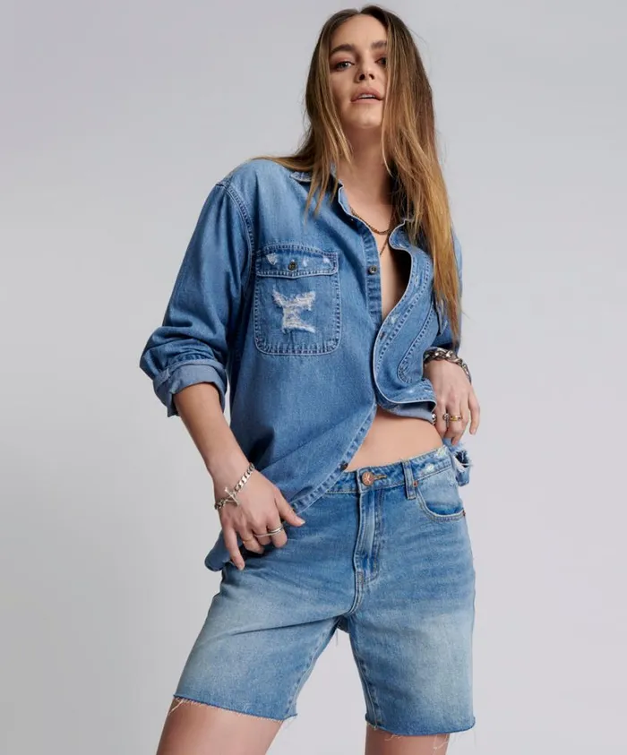 One Teaspoon Denim Shorts Women Pacifica Smile Jackson Mid Waist Wide Leg Short One Teaspoon Denim Shorts Women Pacifica Smile Jackson Mid Waist Wide Leg Short