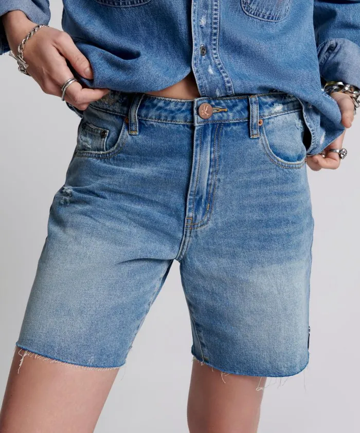 One Teaspoon Denim Shorts Women Pacifica Smile Jackson Mid Waist Wide Leg Short