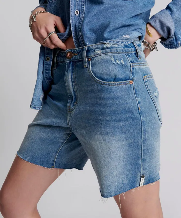One Teaspoon Denim Shorts Women Pacifica Smile Jackson Mid Waist Wide Leg Short