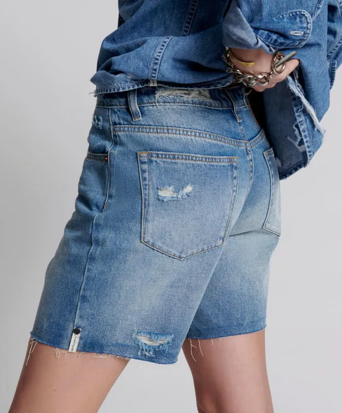 One Teaspoon Denim Shorts Women Pacifica Smile Jackson Mid Waist Wide Leg Short