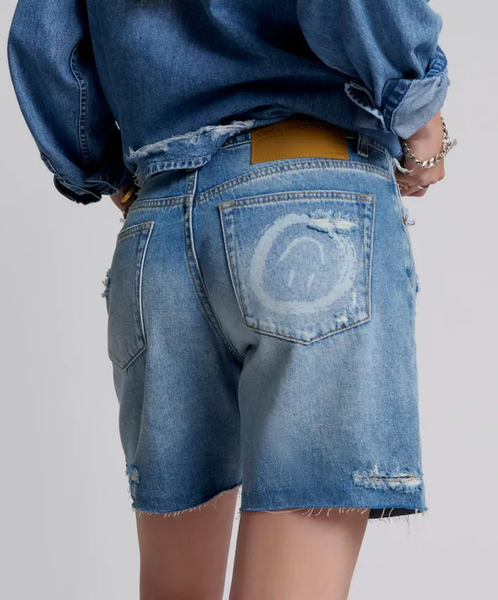 One Teaspoon Denim Shorts Women Pacifica Smile Jackson Mid Waist Wide Leg Short