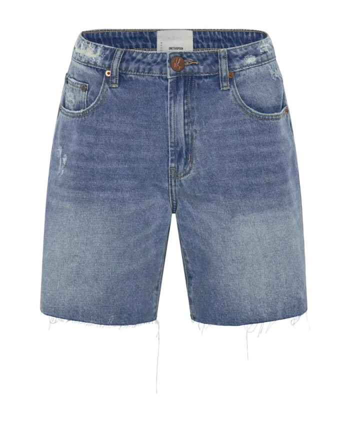 One Teaspoon Denim Shorts Women Pacifica Smile Jackson Mid Waist Wide Leg Short
