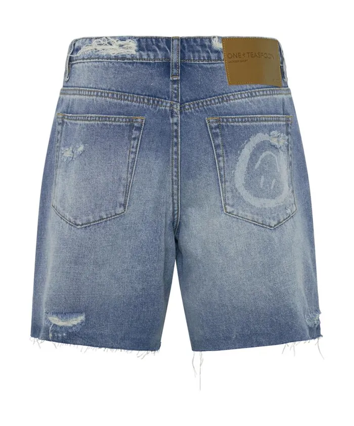 One Teaspoon Denim Shorts Women Pacifica Smile Jackson Mid Waist Wide Leg Short