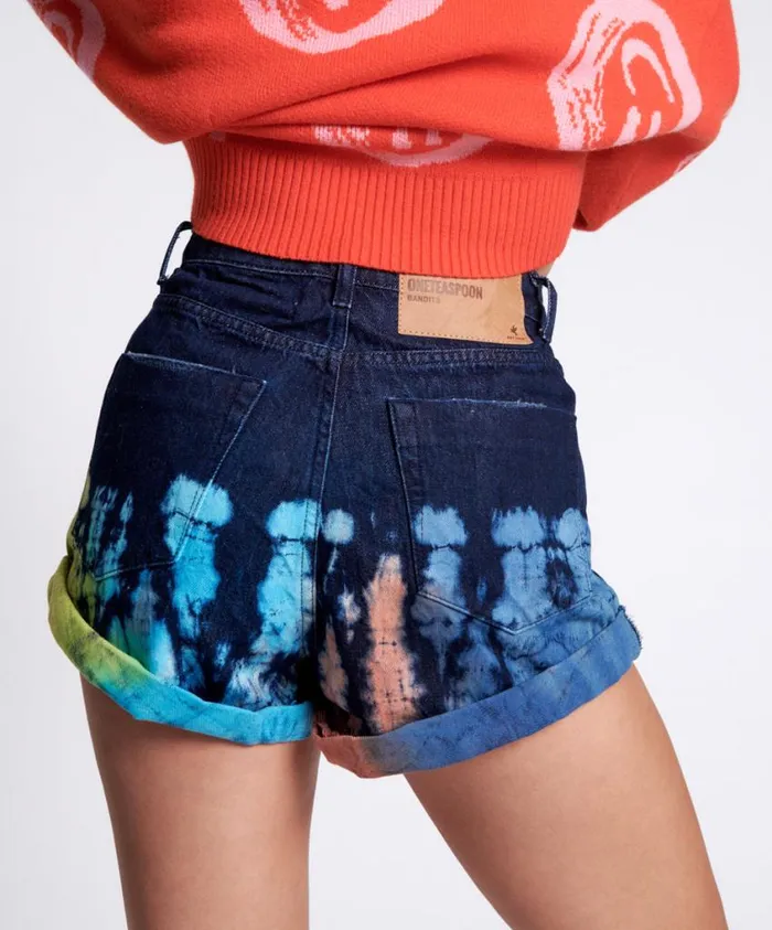 One Teaspoon Denim Shorts Women Paint Dipped Bandits High Waist Denim Short