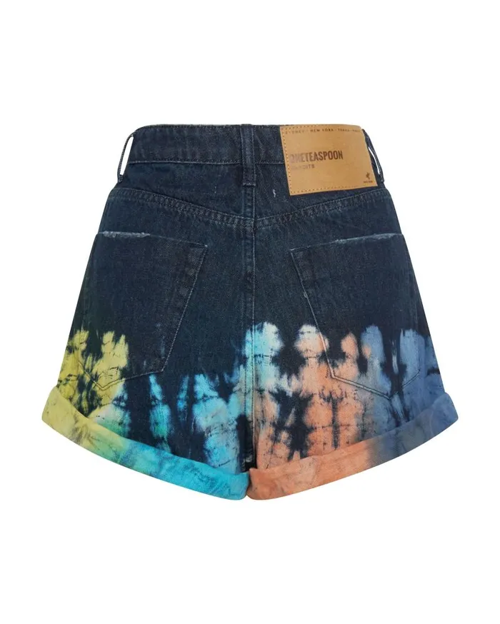 One Teaspoon Denim Shorts Women Paint Dipped Bandits High Waist Denim Short