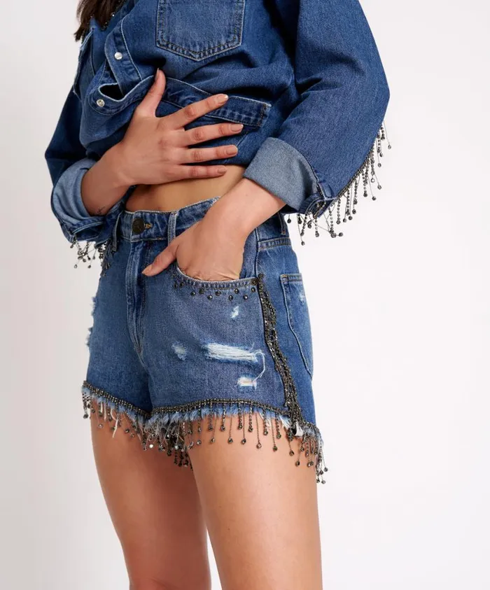 One Teaspoon Denim Shorts Women Razzle Dazzle Truckers Mid Waist Relaxed Short Blue