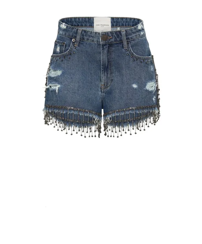 One Teaspoon Denim Shorts Women Razzle Dazzle Truckers Mid Waist Relaxed Short Blue