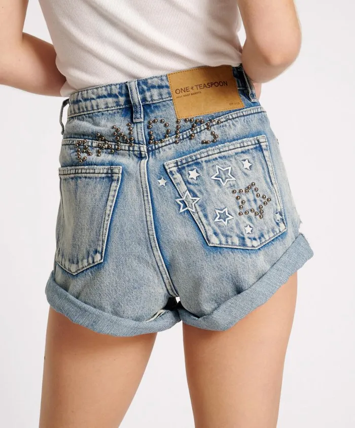 One Teaspoon Denim Shorts Women Salty Dog Icon Bandits High Waist Denim Short One Teaspoon Denim Shorts Women Salty Dog Icon Bandits High Waist Denim Short