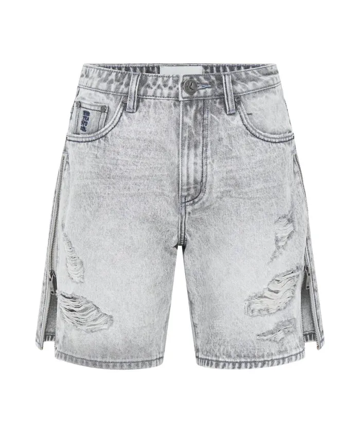 One Teaspoon Denim Shorts Women Slate Acid Zipped Up Jackson Mid Waist Wide Leg Shorts