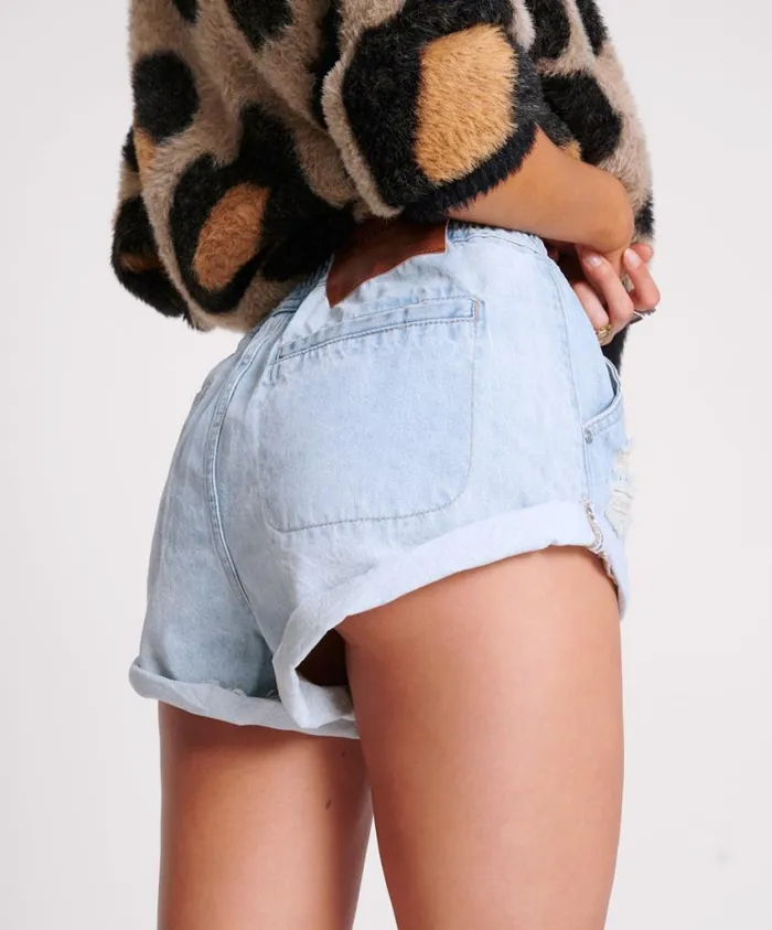 One Teaspoon Denim Shorts Women Sportster Blue Hunters Mid Length Relaxed Shorts