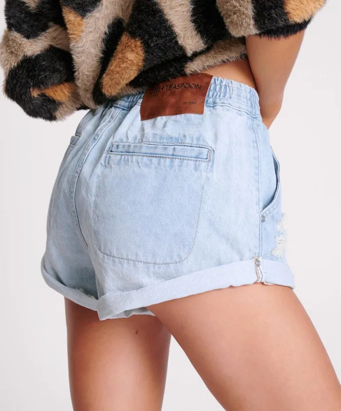 One Teaspoon Denim Shorts Women Sportster Blue Hunters Mid Length Relaxed Shorts
