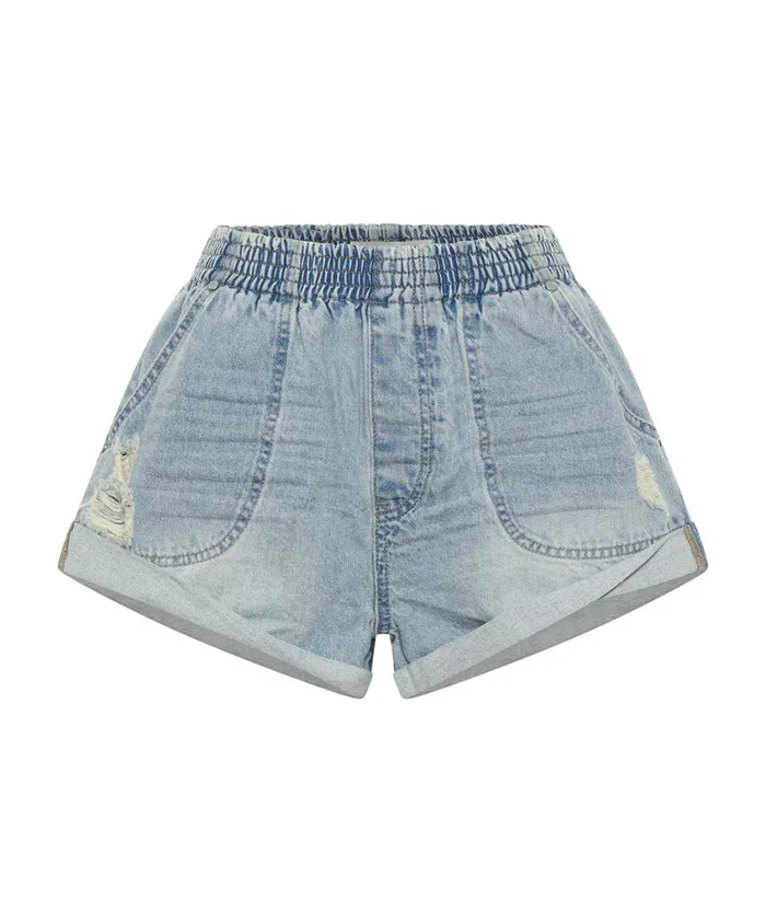 One Teaspoon Denim Shorts Women Sportster Blue Hunters Mid Length Relaxed Shorts