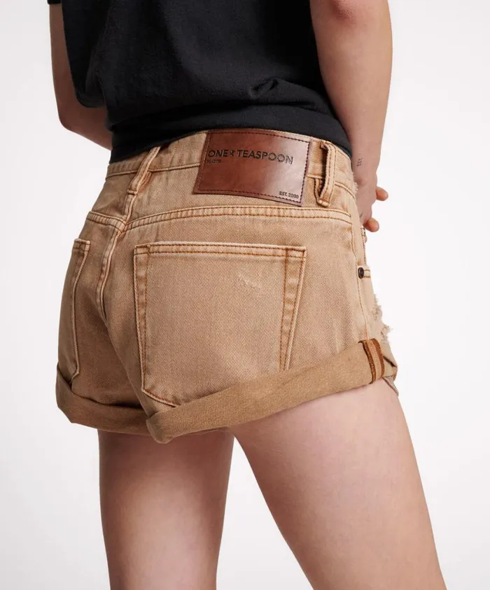 One Teaspoon Denim Shorts Women Tobacco Bandits Low Waist Denim Shorts