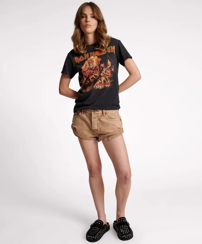 One Teaspoon Denim Shorts Women Tobacco Bandits Low Waist Denim Shorts