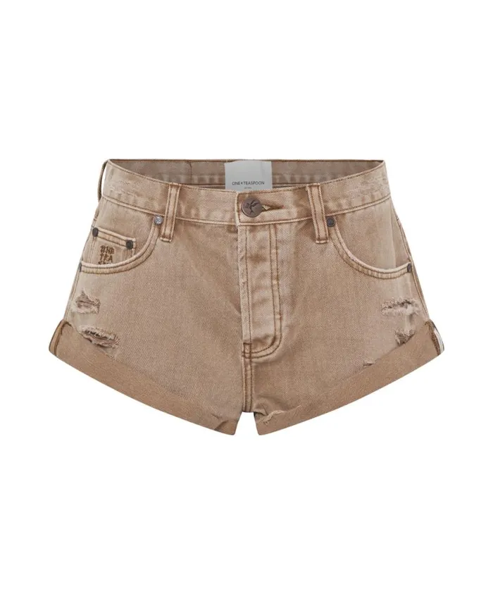 One Teaspoon Denim Shorts Women Tobacco Bandits Low Waist Denim Shorts
