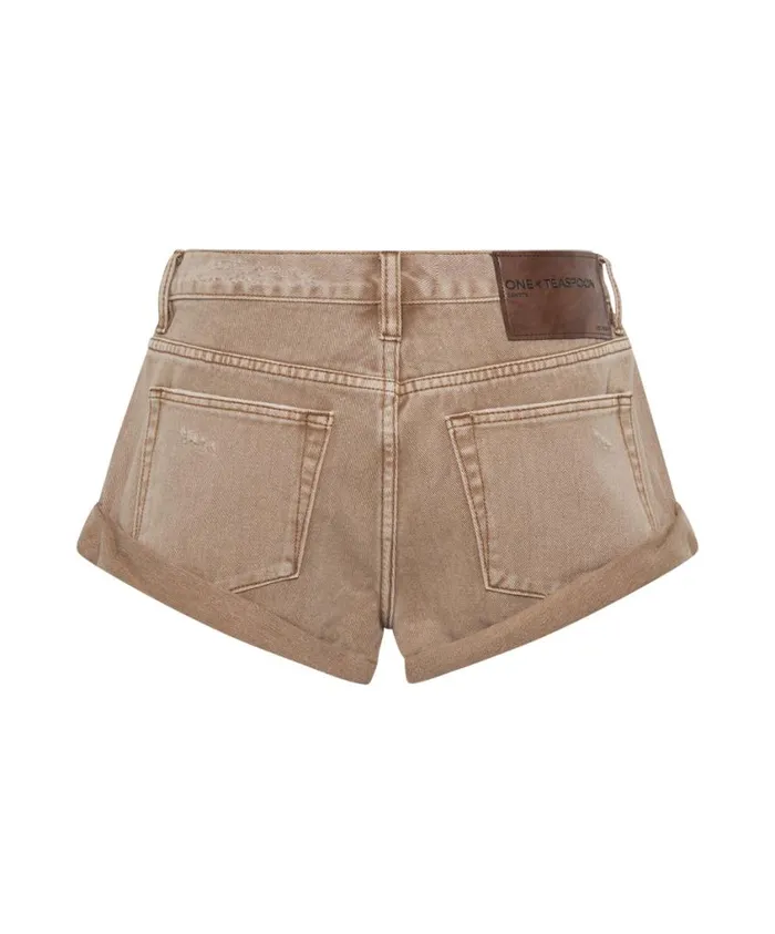 One Teaspoon Denim Shorts Women Tobacco Bandits Low Waist Denim Shorts