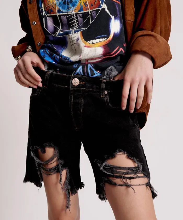 One Teaspoon Denim Shorts Women Worn Black Stevies Long Length Boyfriend Short