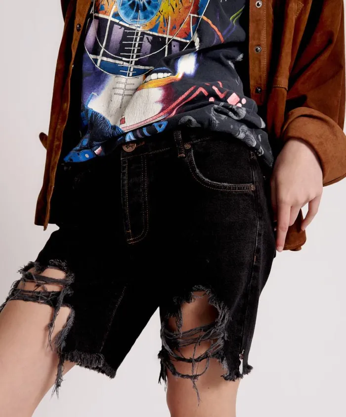 One Teaspoon Denim Shorts Women Worn Black Stevies Long Length Boyfriend Short