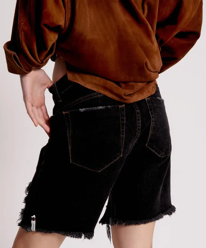 One Teaspoon Denim Shorts Women Worn Black Stevies Long Length Boyfriend Short