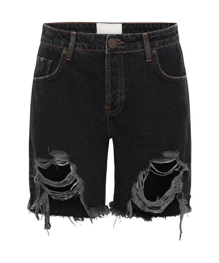 One Teaspoon Denim Shorts Women Worn Black Stevies Long Length Boyfriend Short