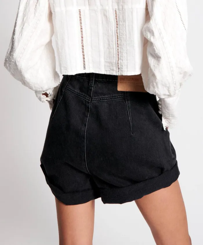 One Teaspoon Denim Shorts Women Worn Black Streetwalkers High Waist 80S Short Black