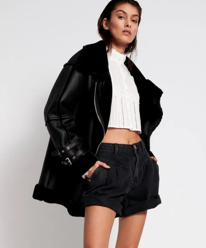 One Teaspoon Denim Shorts Women Worn Black Streetwalkers High Waist 80S Short Black