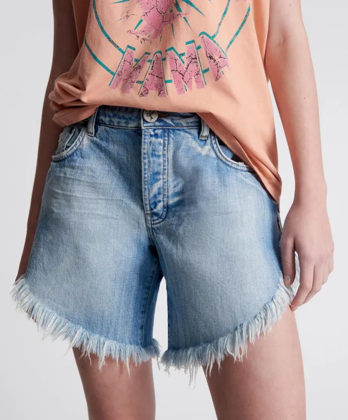 One Teaspoon Denim Shorts Women Worn Out Hendrixe Frankies Long Length Denim Short