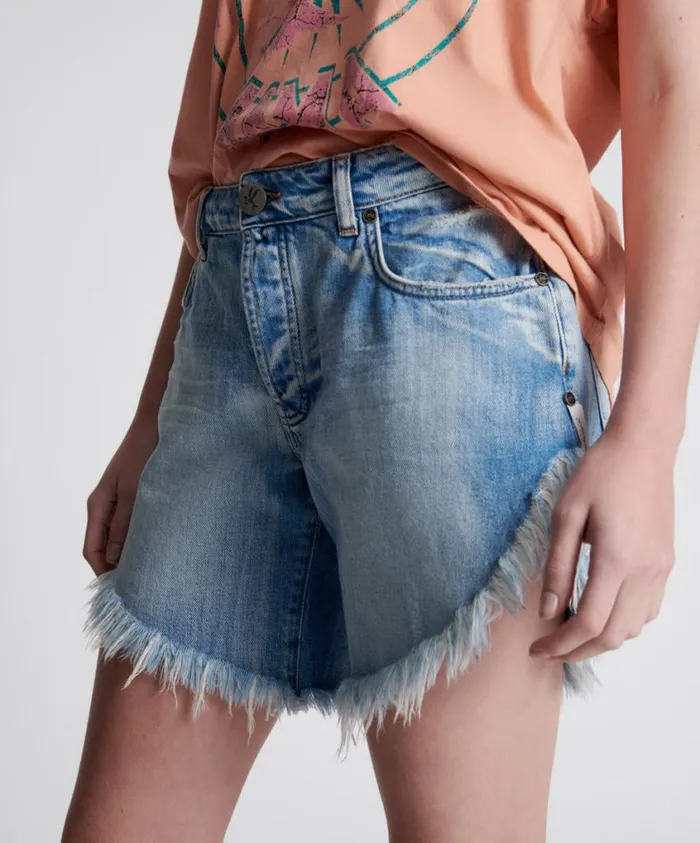 One Teaspoon Denim Shorts Women Worn Out Hendrixe Frankies Long Length Denim Short