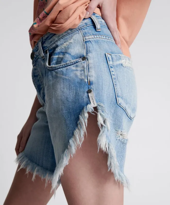 One Teaspoon Denim Shorts Women Worn Out Hendrixe Frankies Long Length Denim Short