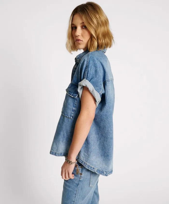 One Teaspoon Denim Tops Women Blue Rapture Cut Off Denim Shirt