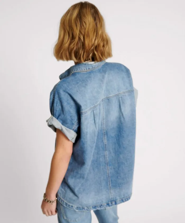 One Teaspoon Denim Tops Women Blue Rapture Cut Off Denim Shirt