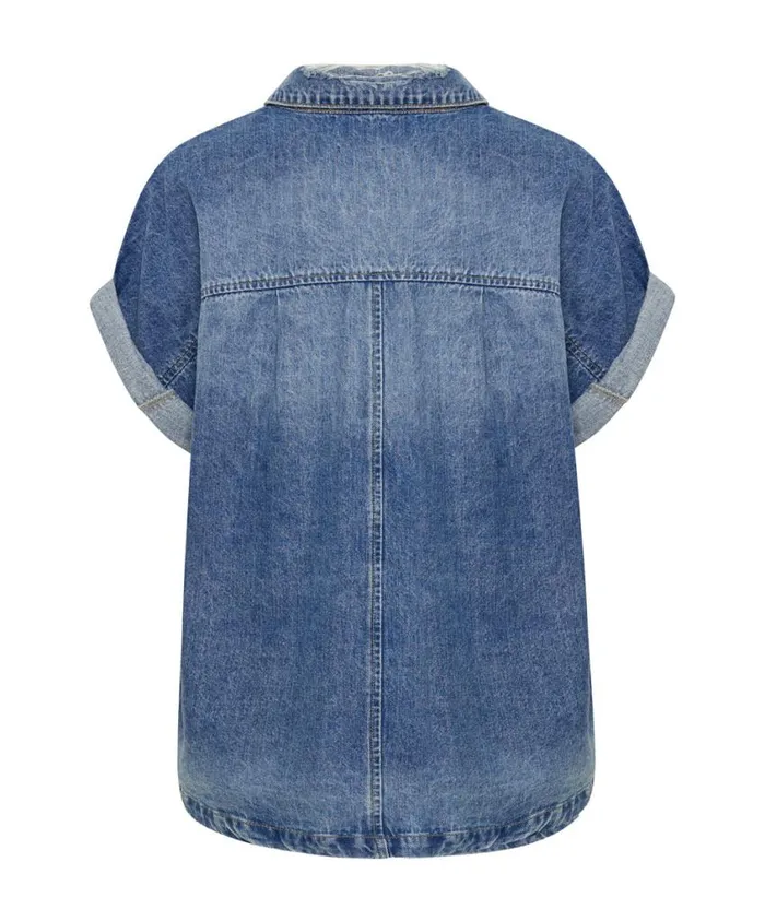 One Teaspoon Denim Tops Women Blue Rapture Cut Off Denim Shirt