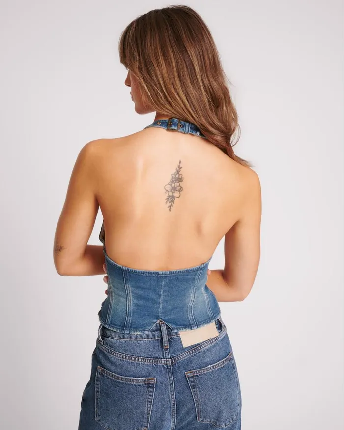One Teaspoon Denim Tops Women Gritty Blue Halter Denim Top