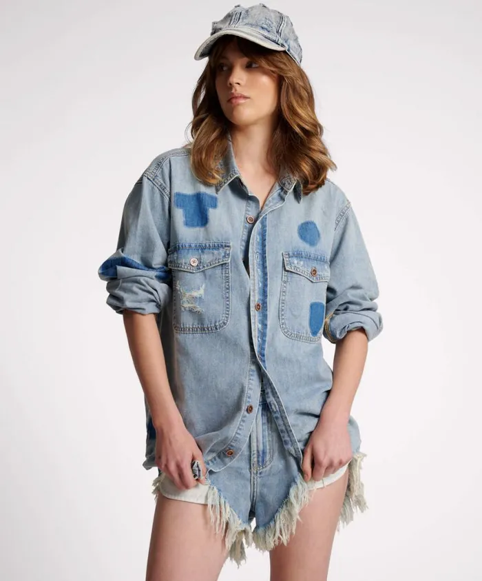 One Teaspoon Denim Tops Women Hendrixe Patched Everyday Denim Shirt