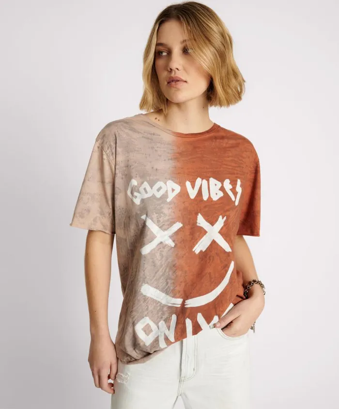 One Teaspoon Graphic Tees Women Good Vibes Only Oversized Hand Dyed Tee