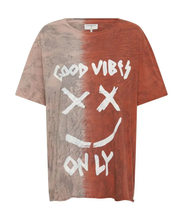 One Teaspoon Graphic Tees Women Good Vibes Only Oversized Hand Dyed Tee